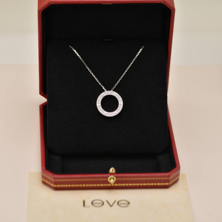 Preowned Authentic Cartier Love Pavé Diamond 18K White Gold Necklace