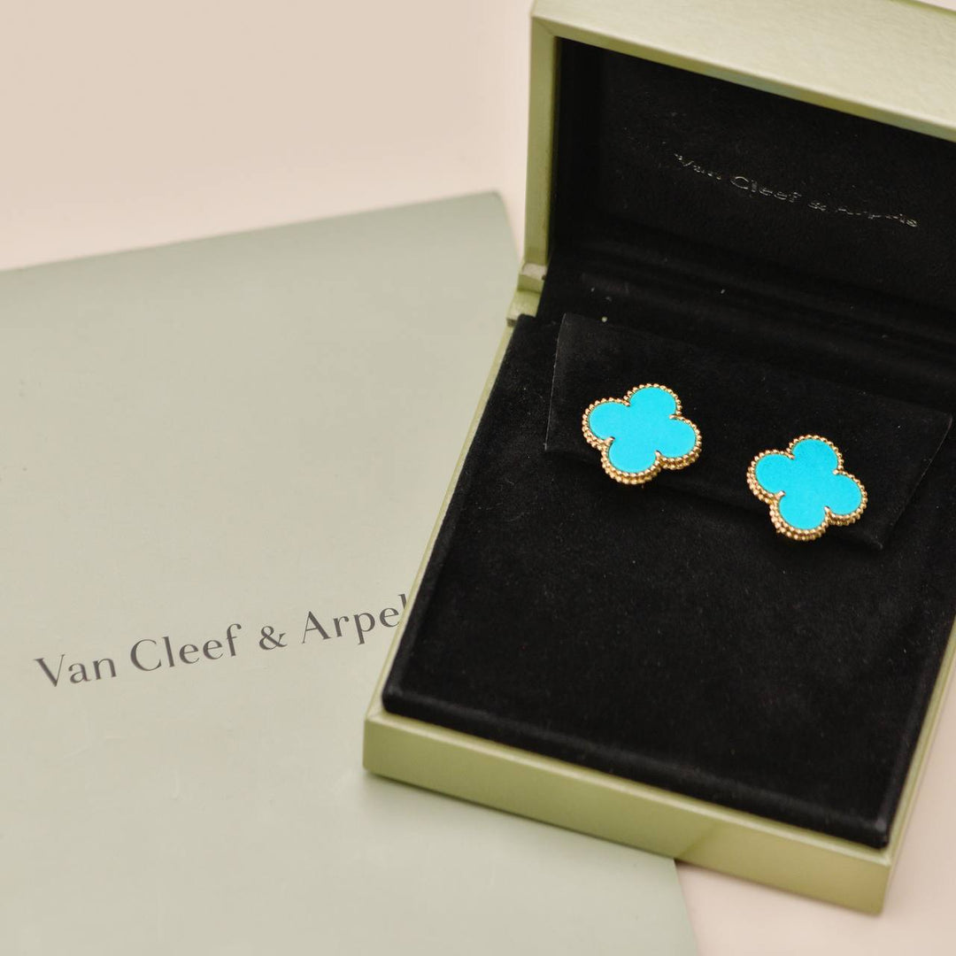 Preloved Authentic Full set Van Cleef & Arpels Magic Alhambra Turquoise Earrings 18K Yellow Gold