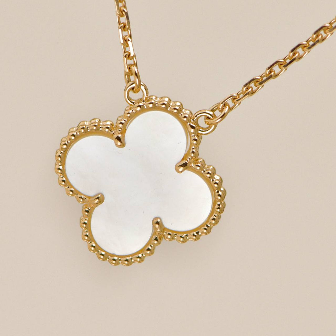 Authentic Second Hand Full set VCA Vintage Alhambra Necklace Mother of Pearl 18K Yellow Gold
