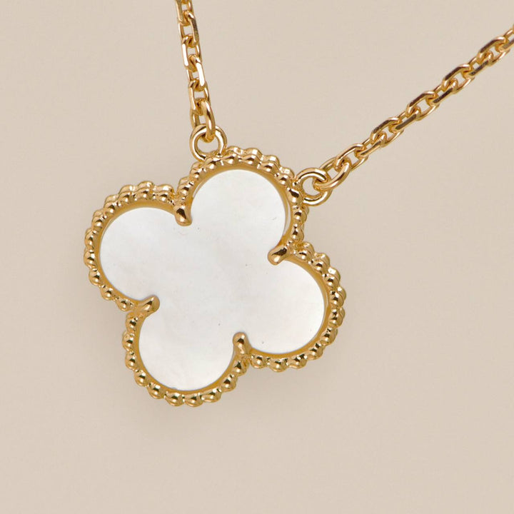 Authentic Second Hand Full set VCA Vintage Alhambra Necklace Mother of Pearl 18K Yellow Gold