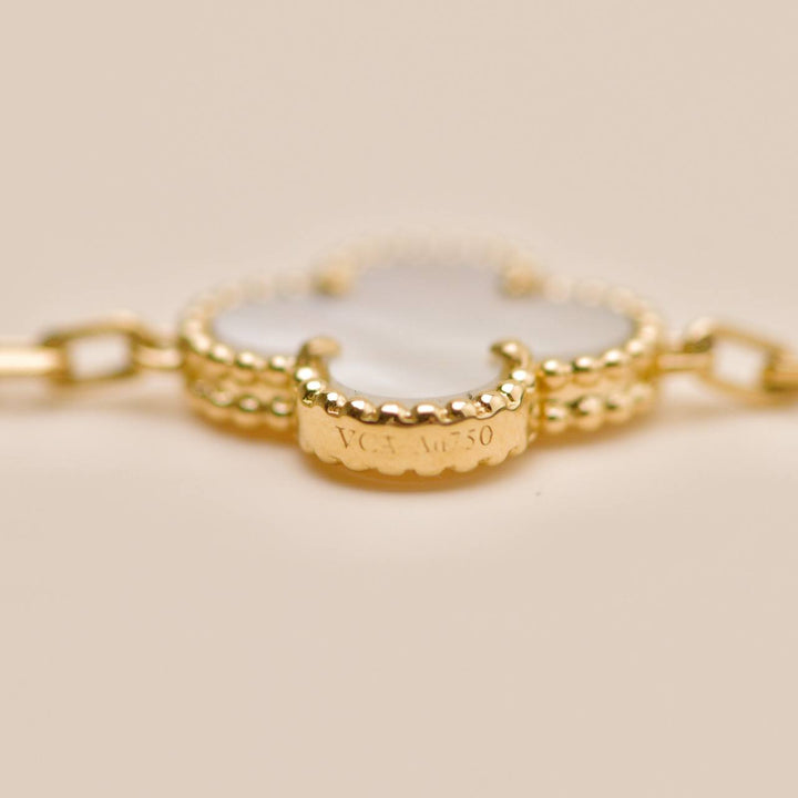 Authentic Second Hand Van Cleef Vintage Alhambra 5 Motif Mother of Pearl 18K Yellow Gold Bracelet