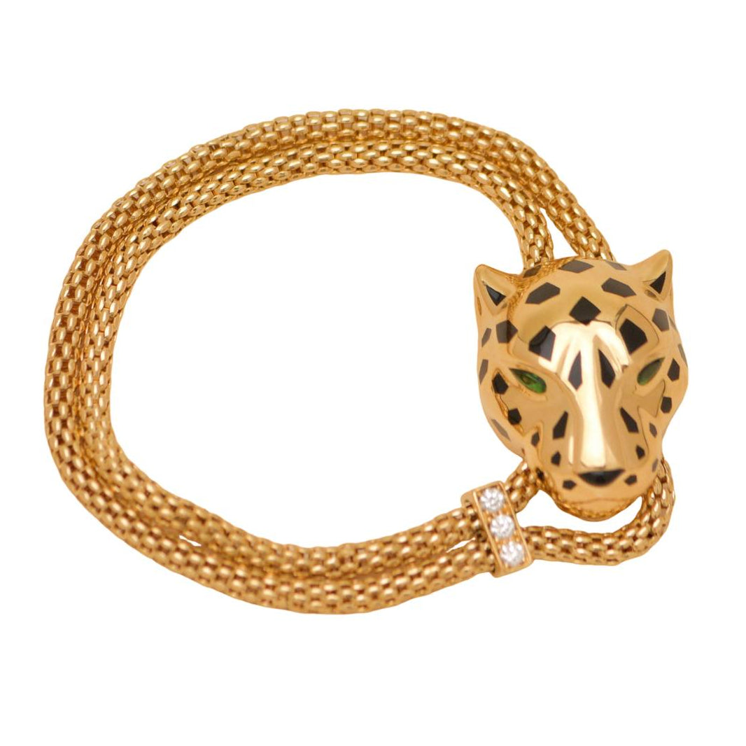 Preloved Authentic Cartier Panthère Bracelet with Lacquer and Tsavorite Garnets 18K Yellow Gold