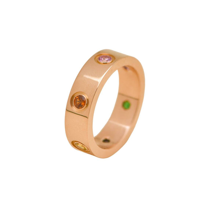 Cartier Love Rainbow Multi Gem 18K Rose Gold Ring Size 55