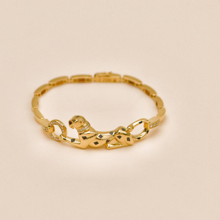 Authentic Second Hand Cartier Panthère Bracelet Diamond and Tsavorite 18K Yellow Gold