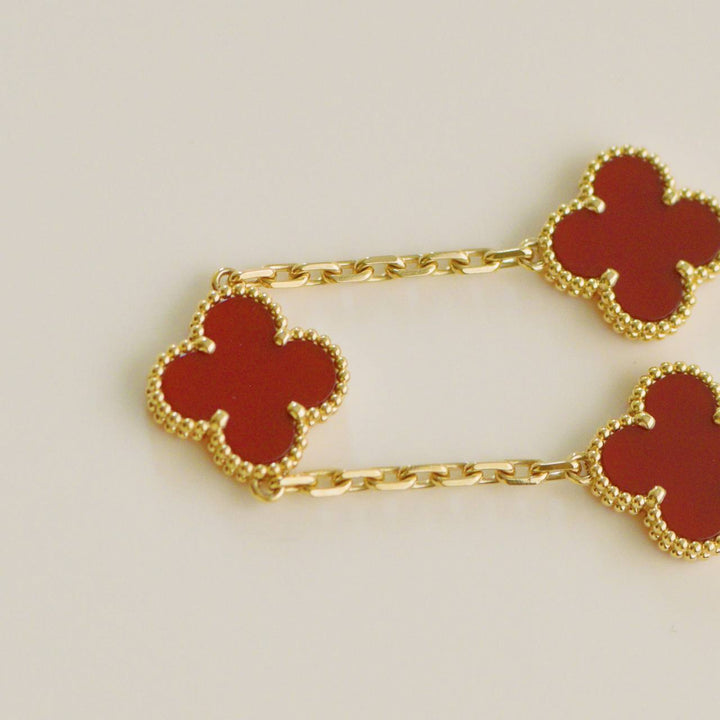 Van Cleef & Arpels Vintage Alhambra Carnelian 5 Motif Bracelet