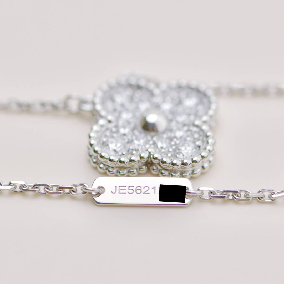 Second Hand Authentic VCA Vintage Alhambra Pavé Diamond Pendant 18K White Gold
