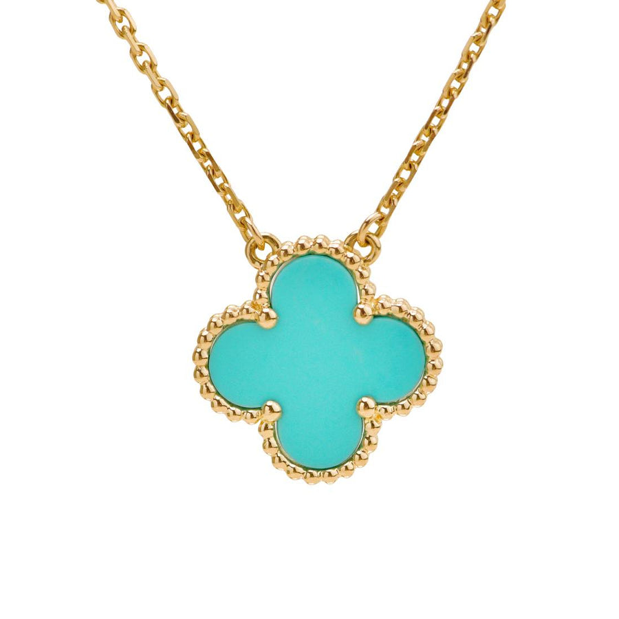 Preowned Van Cleef & Arpels Vintage Alhambra Turquoise 18K Yellow Gold Pendant Necklace