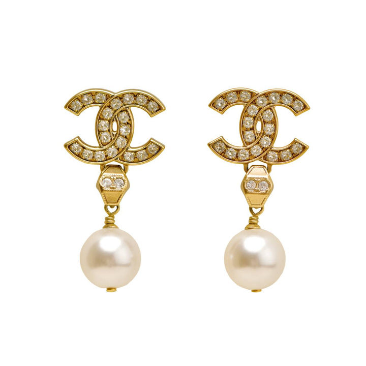 Preloved Authentic Chanel CC Faux Pearl Drop Earrings