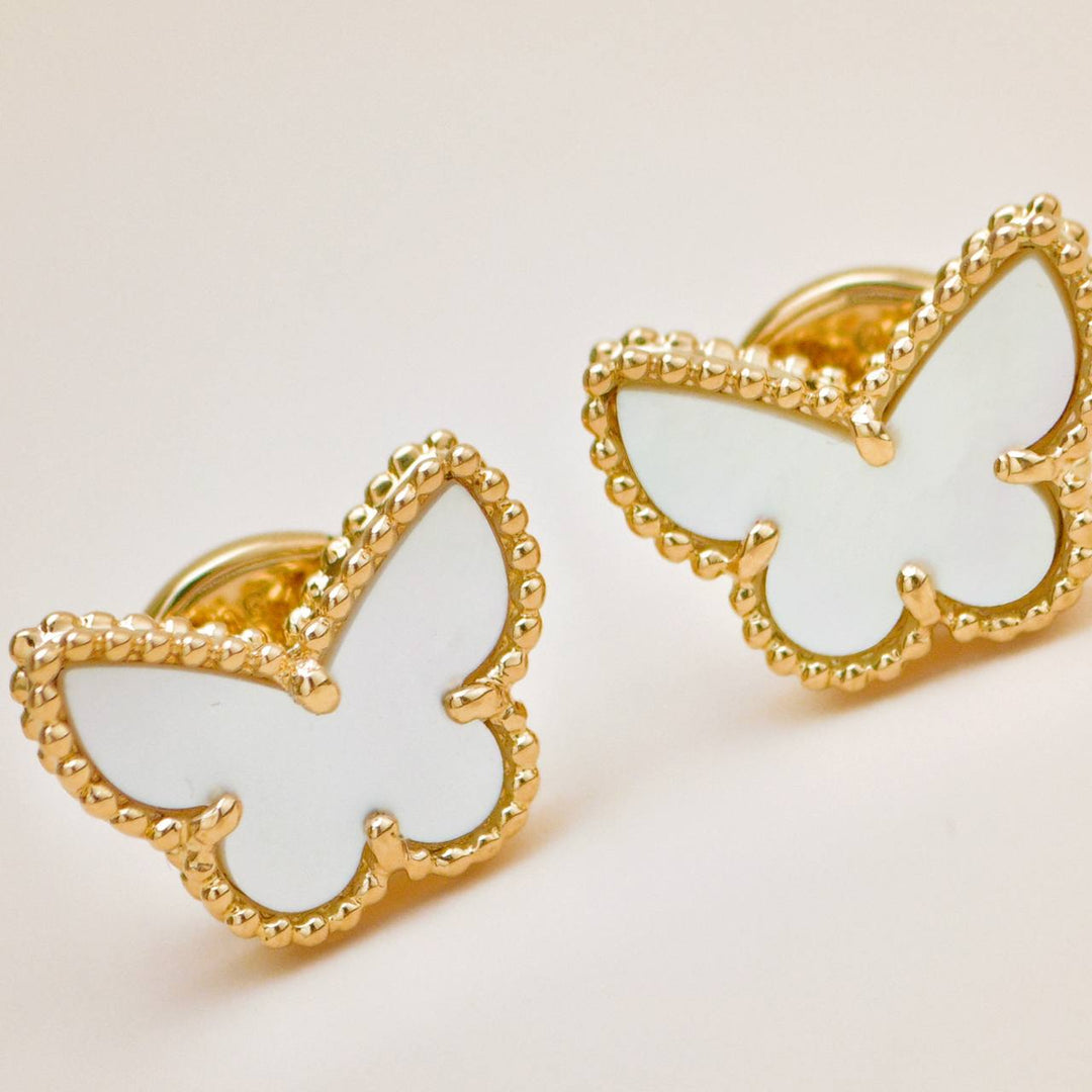 Used Authentic Van Cleef Sweet Alhambra Butterfly Mother of Pearl Earstuds