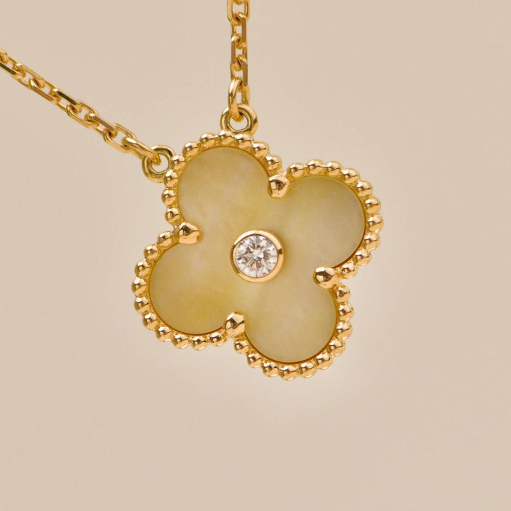 Preowned Authentic VCA 2018 Holiday Pendant Golden Mother of Pearl Diamond 18K Yellow Gold