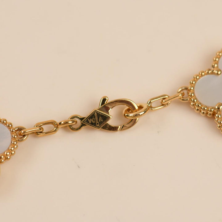 Van Cleef & Arpels Vintage Alhambra 5 Motif Mother of Pearl Bracelet 18K Yellow Gold