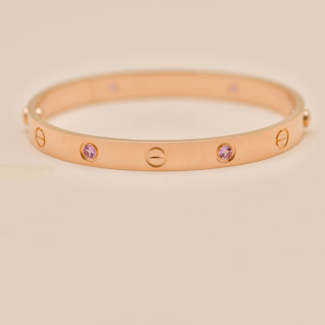 Authentic Second Hand Cartier Love 4 Pink Sapphire Bracelet 18K Rose Gold