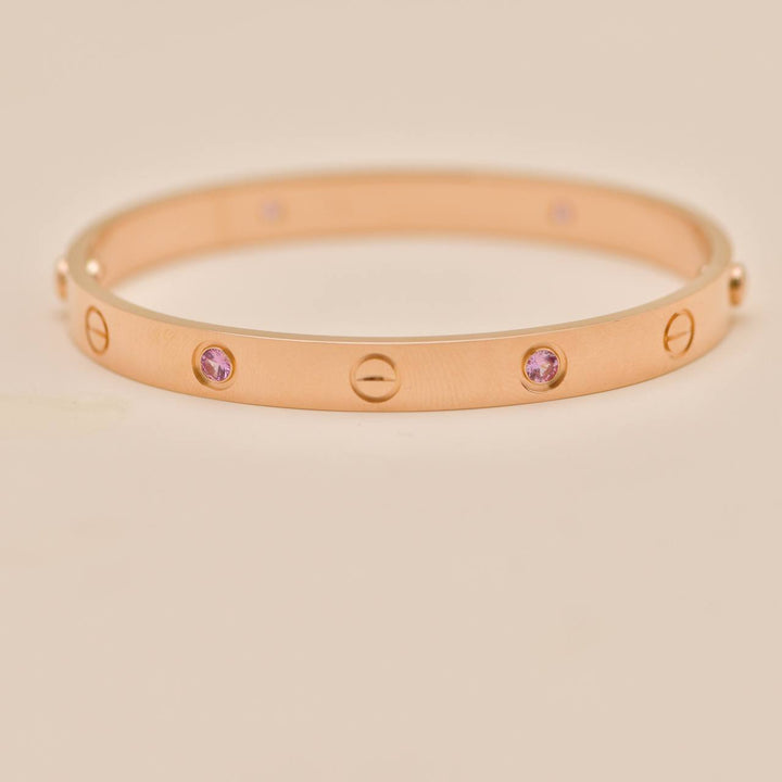 Authentic Second Hand Cartier Love 4 Pink Sapphire Bracelet 18K Rose Gold