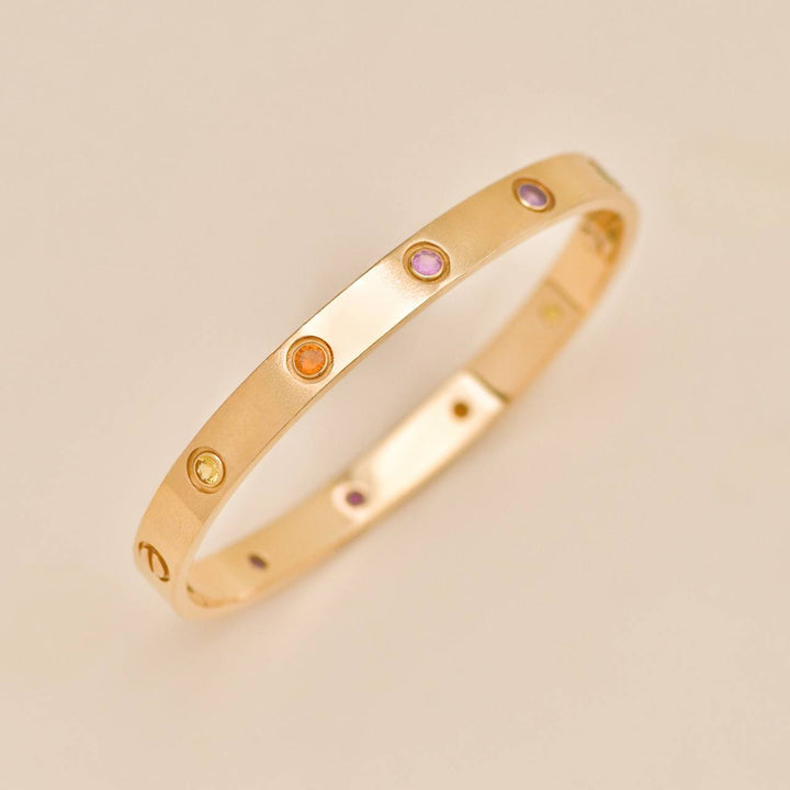Authentic Used Cartier Love Rainbow Multi Gem Bracelet 18K Rose Gold Size 17