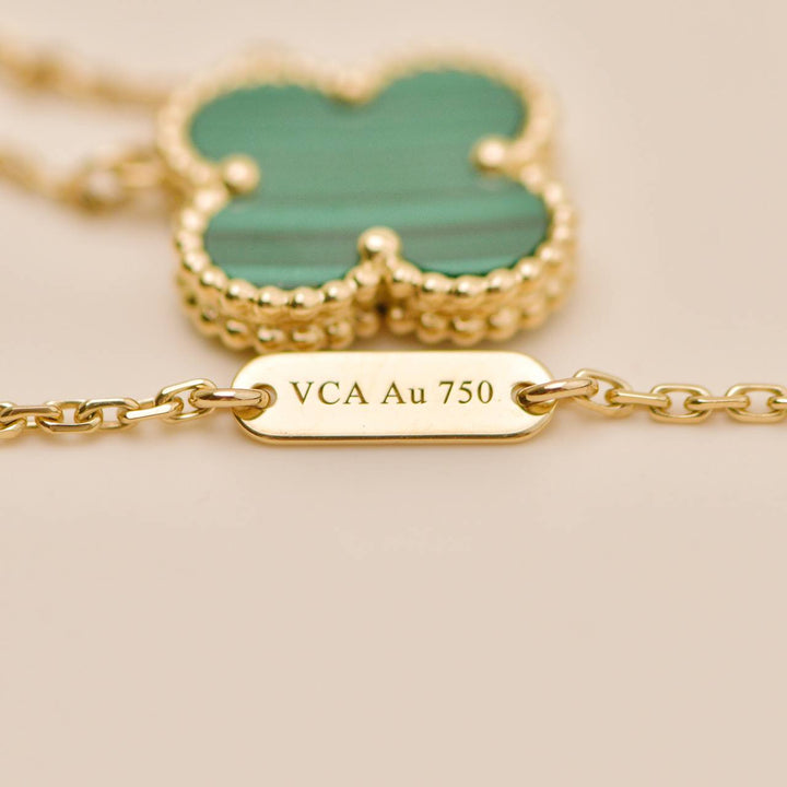 Preloved Authentic VCA Vintage Alhambra Malachite Necklace 18K Yellow Gold