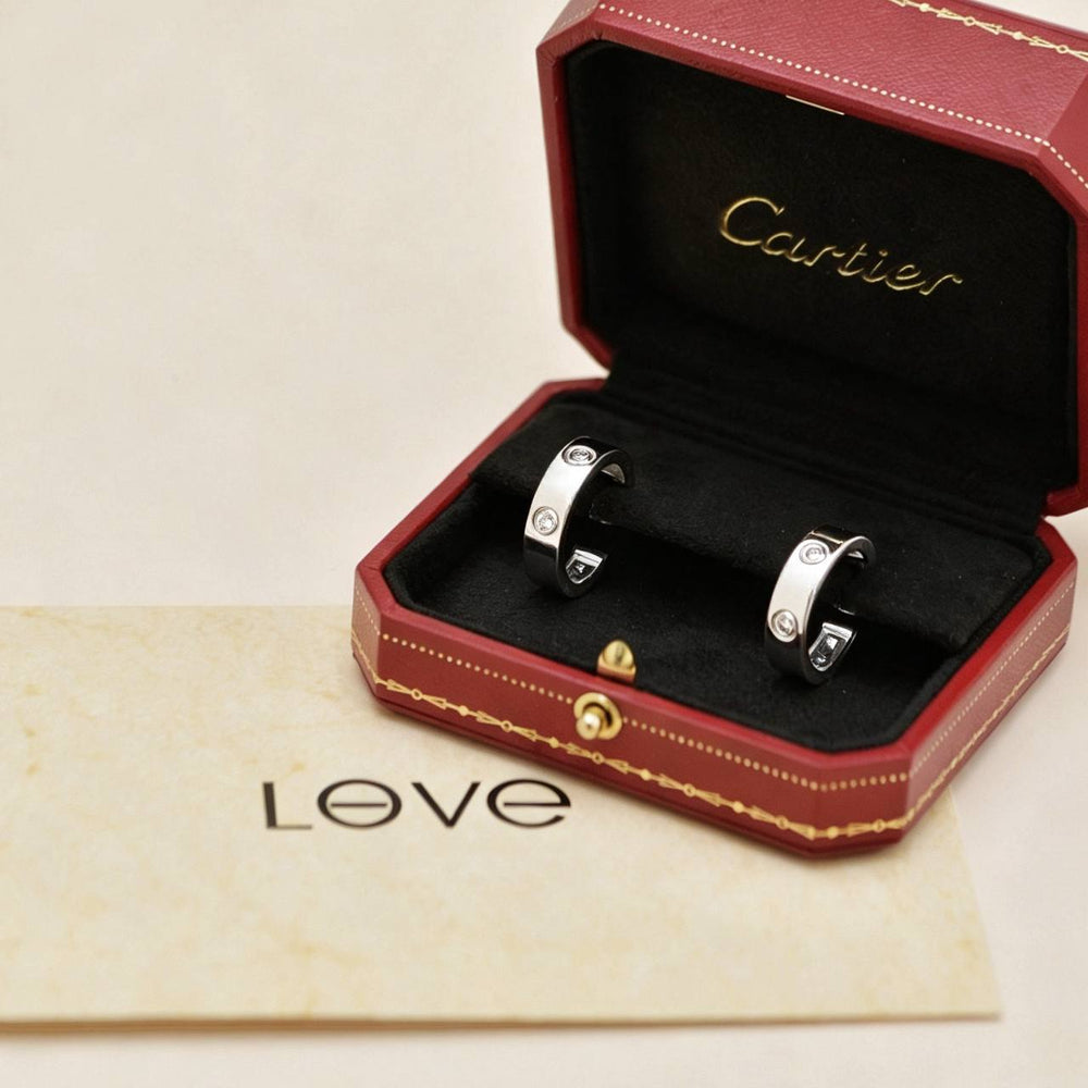 Preowned Authentic Cartier Love Hoop Diamond Earrings 18K White Gold