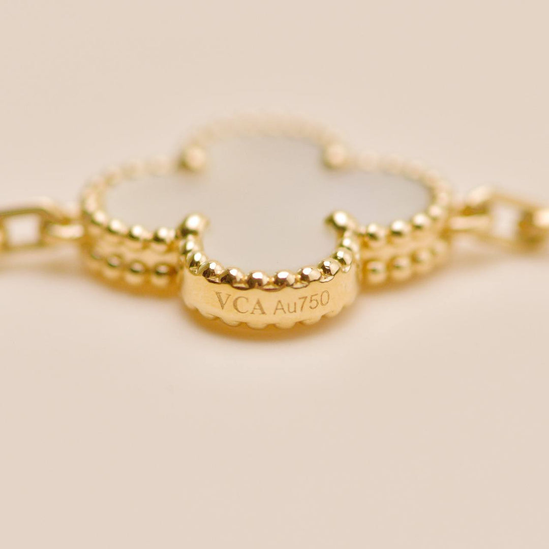 Second Hand Authentic VCA Vintage Alhambra 5 Motif Mother of Pearl Bracelet 18K Yellow Gold