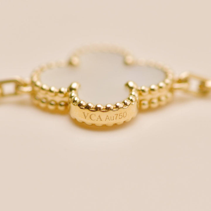 Second Hand Authentic VCA Vintage Alhambra 5 Motif Mother of Pearl Bracelet 18K Yellow Gold