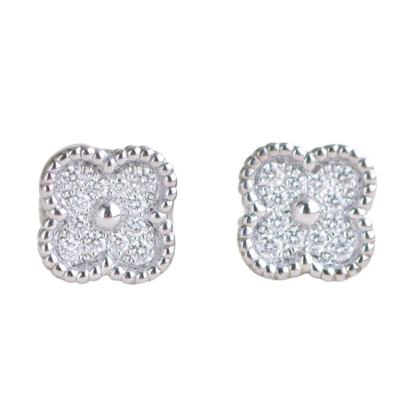 Preloved Van Cleef & Arpels Sweet Alhambra Diamond 18K White Gold Earrings