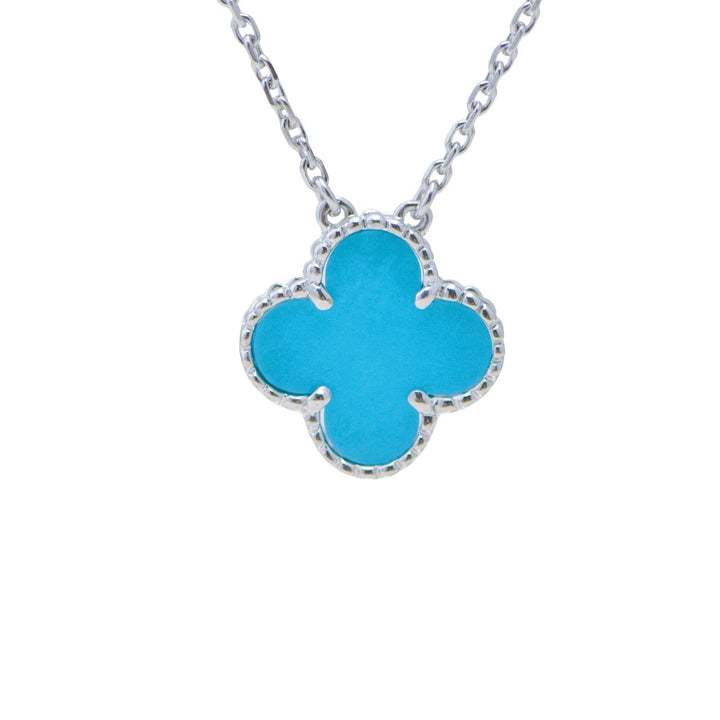 Second Hand Authentic Full set Van Cleef Vintage Alhambra Turquoise 18K White Gold Necklace