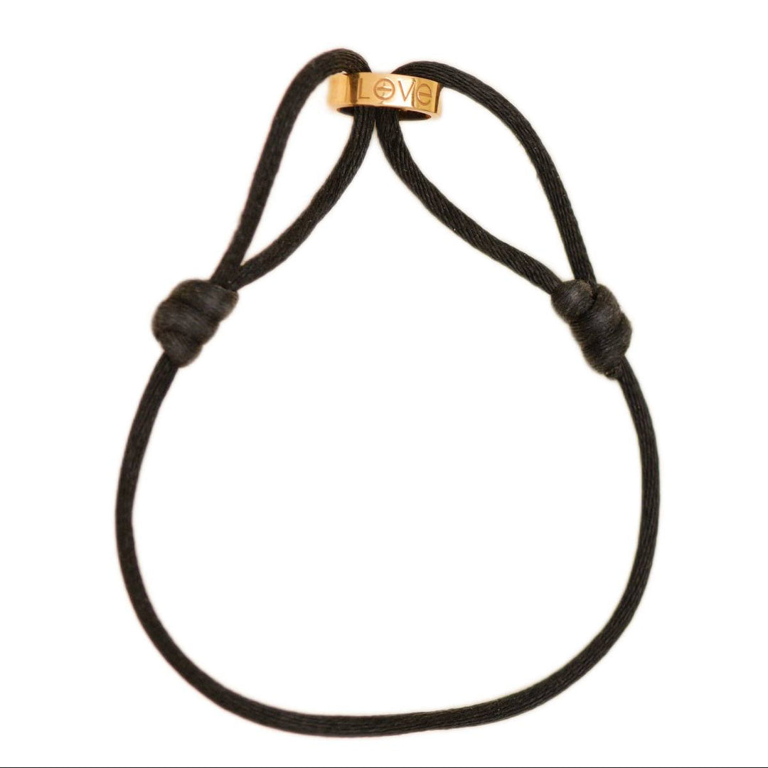 Authentic second hand full set Cartier Love Cord bracelet in 18K rose gold with black adjustable cord