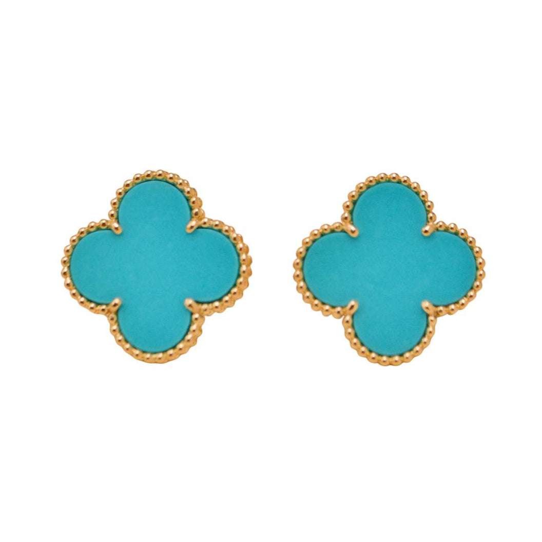 Preowned Authentic Full set Van Cleef & Arpels Magic Alhambra Turquoise Earrings 18K Yellow Gold