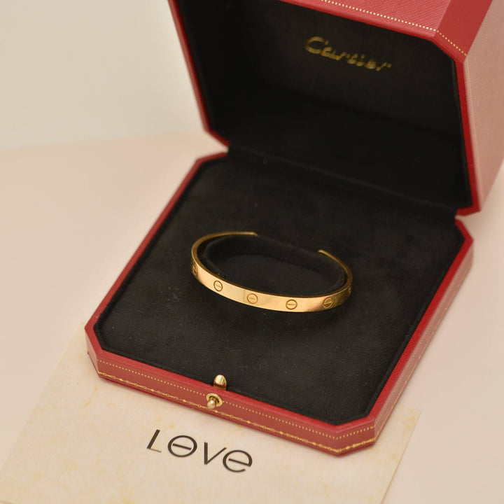 Preowned Authentic Full set Cartier Love Cuff 18K Yellow Gold Size 18