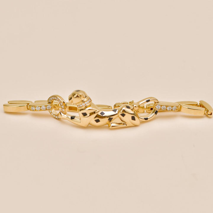 Authentic Used Cartier Panthère Bracelet Diamond and Tsavorite 18K Yellow Gold