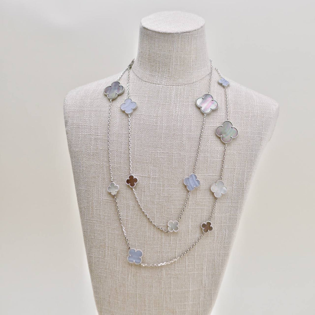 Used Authentic Full set Van Cleef & Arpels Magic Alhambra 16 Motif Necklace in Chalcedony and Mother of Pearl