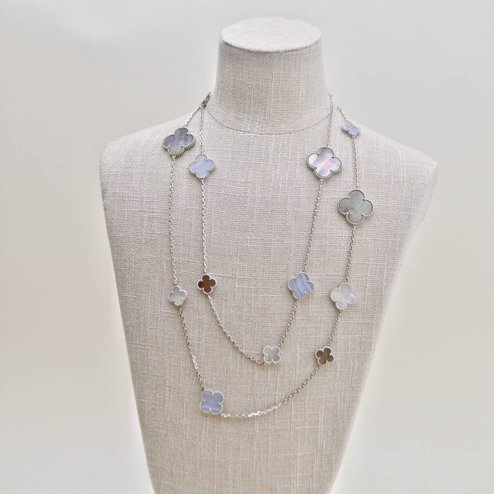 Used Authentic Full set Van Cleef & Arpels Magic Alhambra 16 Motif Necklace in Chalcedony and Mother of Pearl