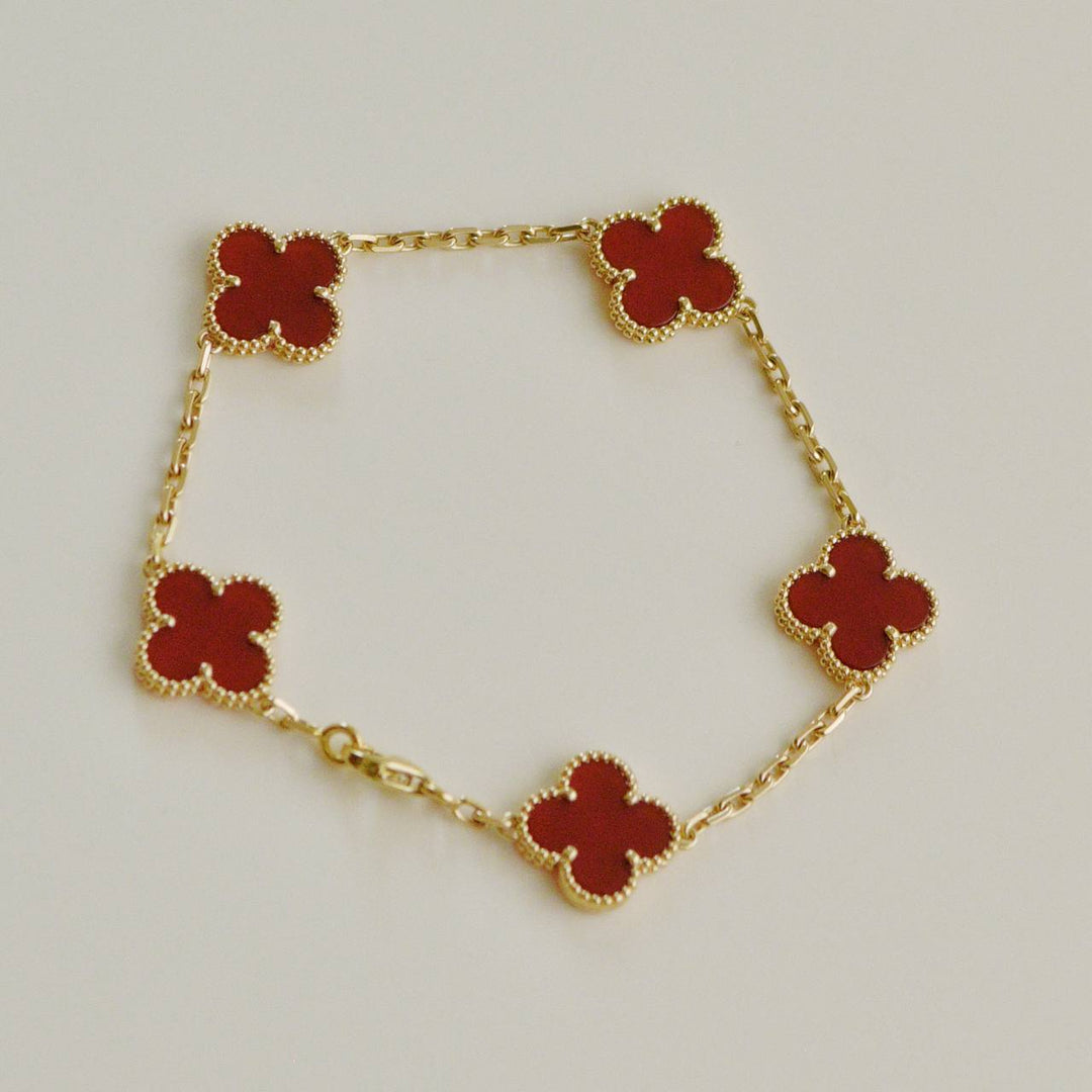 Van Cleef & Arpels Vintage Alhambra Carnelian 5 Motif Bracelet