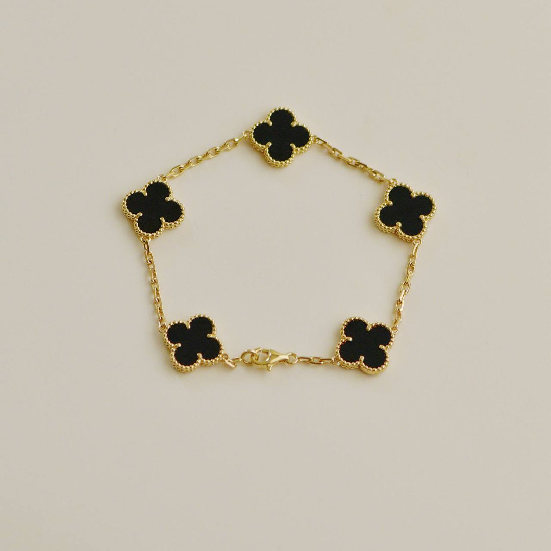 Preloved Authentic Van Cleef Vintage Alhambra Bracelet 5 Motif Onyx 18K Yellow Gold