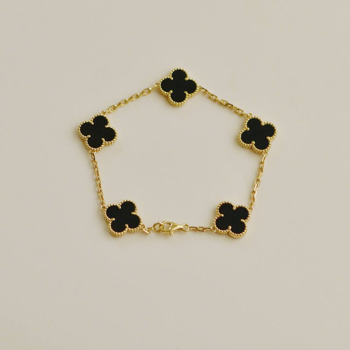 Preloved Authentic Van Cleef Vintage Alhambra Bracelet 5 Motif Onyx 18K Yellow Gold