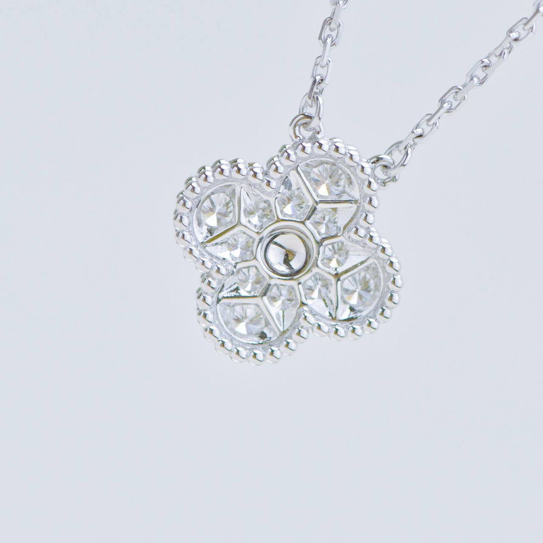 Second Hand Authentic Van Cleef Vintage Alhambra Pavé Diamond Pendant 18K White Gold
