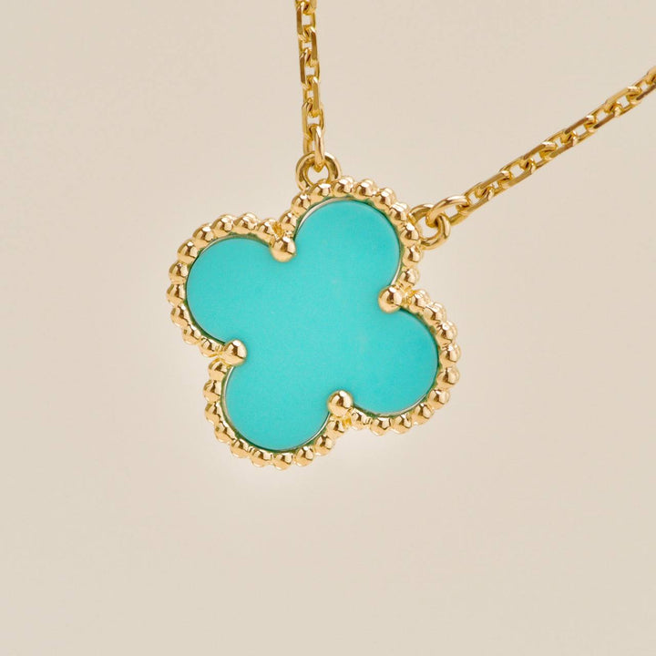 Preowned VCA Vintage Alhambra Turquoise 18K Yellow Gold Pendant Necklace