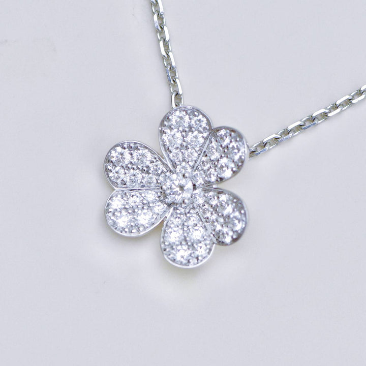 Second Hand Authentic Full set Van Cleef Frivole Pavé Diamonds 18K White Gold Pendant Small Model
