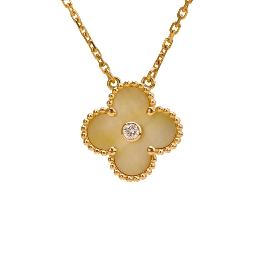 Preloved Authentic Van Cleef & Arpels 2018 Holiday Pendant Golden Mother of Pearl Diamond 18K Yellow Gold