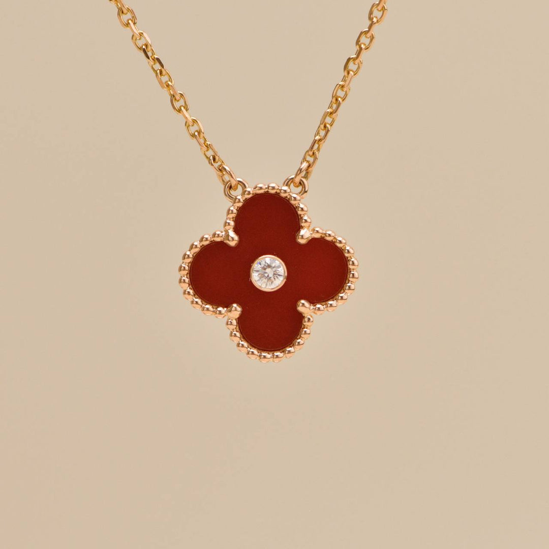 Second Hand Authentic VCA 2011 Holiday Pendant Carnelian Diamond 18K Rose Gold