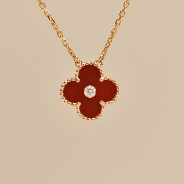 Second Hand Authentic VCA 2011 Holiday Pendant Carnelian Diamond 18K Rose Gold
