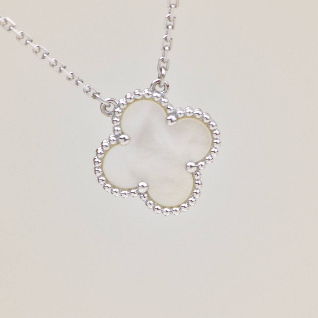 Preloved Authentic Van Cleef & Arpels Vintage Alhambra Mother of Pearl 18K White Gold Pendant Necklace