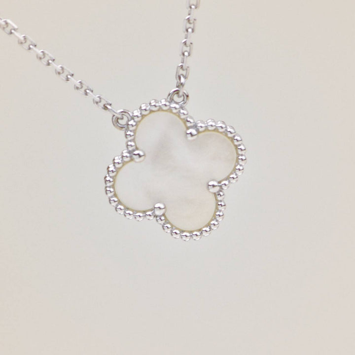 Preloved Authentic Van Cleef & Arpels Vintage Alhambra Mother of Pearl 18K White Gold Pendant Necklace