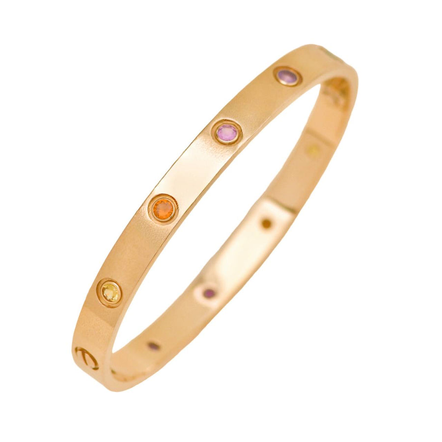 Preowned Full Set Authentic Cartier Love Rainbow Multi Gem Bracelet 18K Rose Gold Size 17