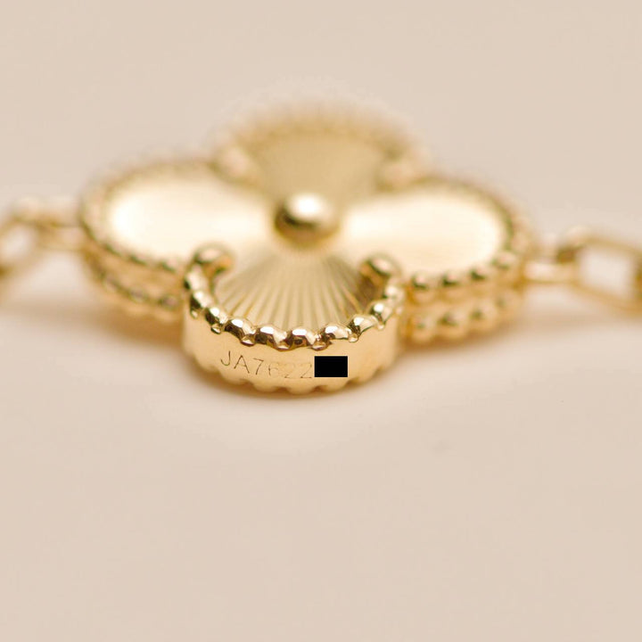 Authentic Van Cleef Vintage Alhambra Bracelet Guilloché 5 Motifs 18K Yellow Gold