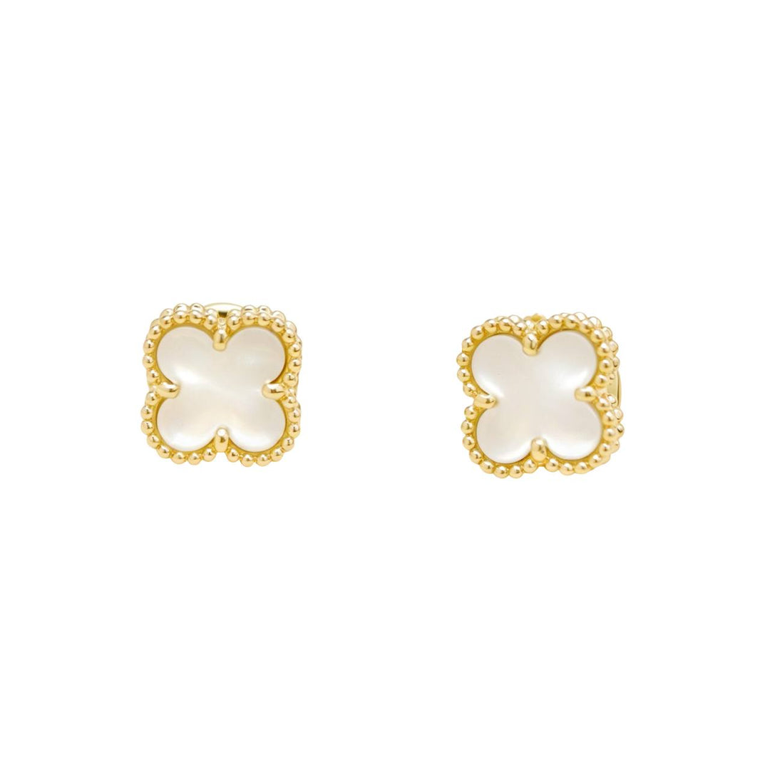 Preloved Authentic Van Cleef & Arpels Sweet Alhambra Mother of Pearl 18K Yellow Gold Stud Earrings