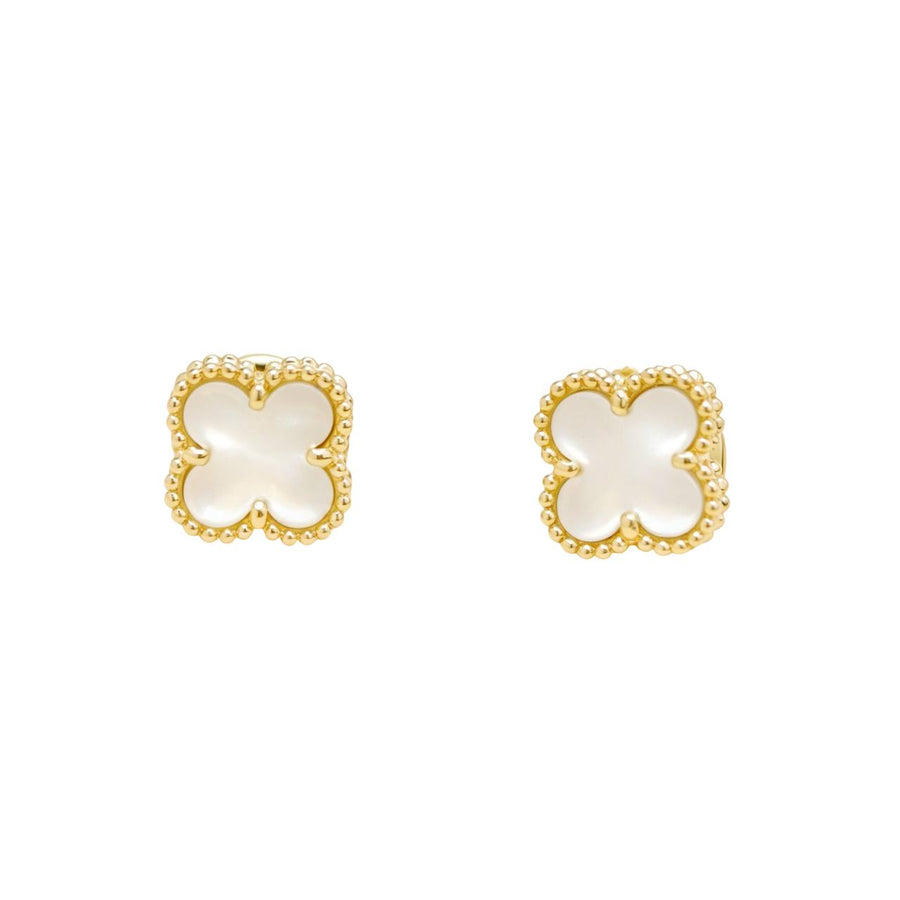 Preloved Authentic Van Cleef & Arpels Sweet Alhambra Mother of Pearl 18K Yellow Gold Stud Earrings