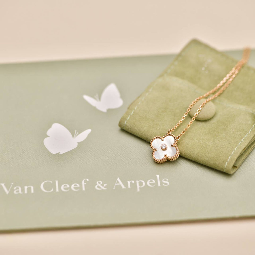 Van Cleef & Arpels Alhambra 2012 Holiday Necklace Diamond Mother of Pearl