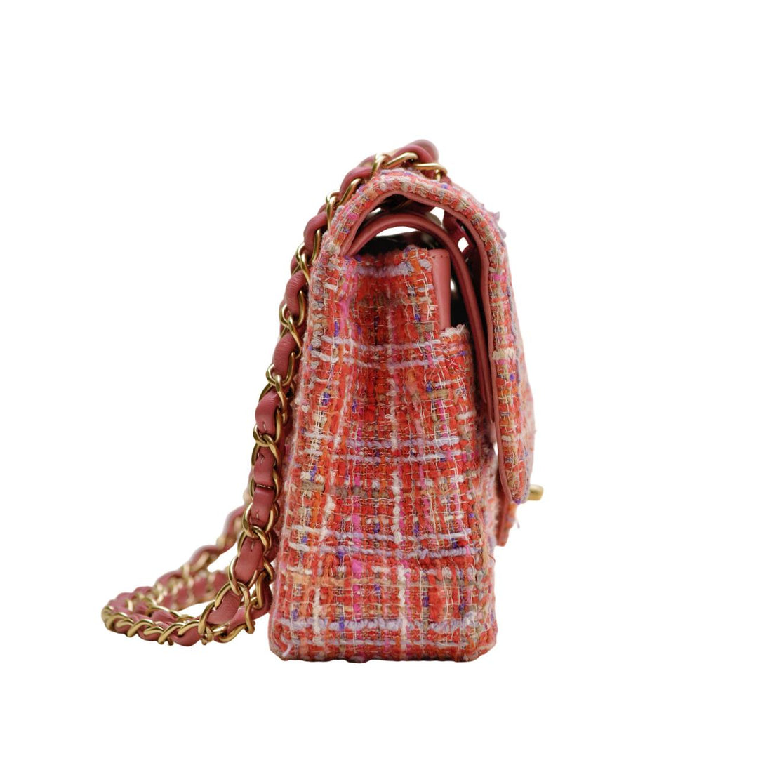 Used Authentic Full set Chanel Double Flap Pink Tweed Quilted Bag