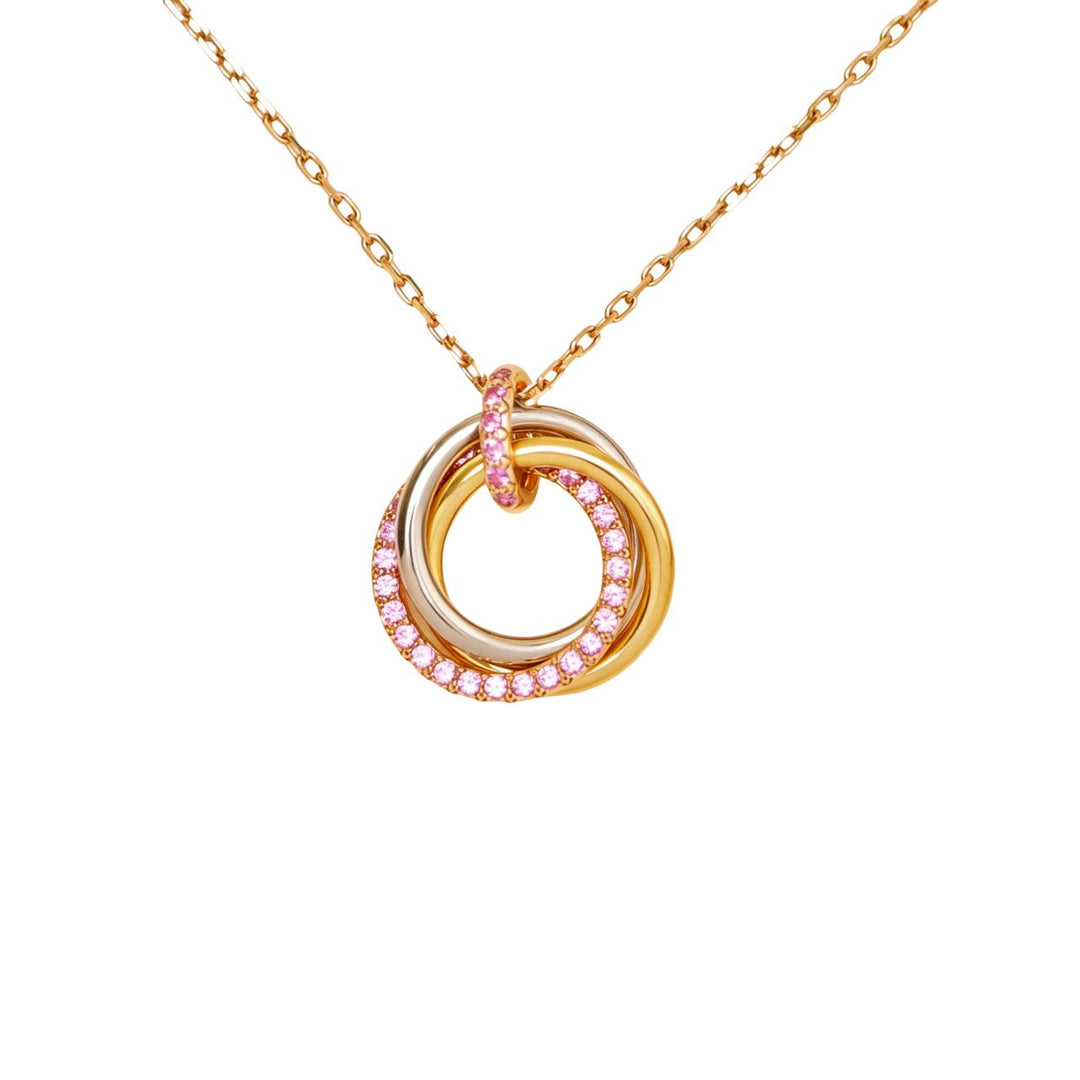 Preloved Authentic Cartier Trinity Pendant Necklace 18K Tri-color Gold with Pavé Pink Sapphires