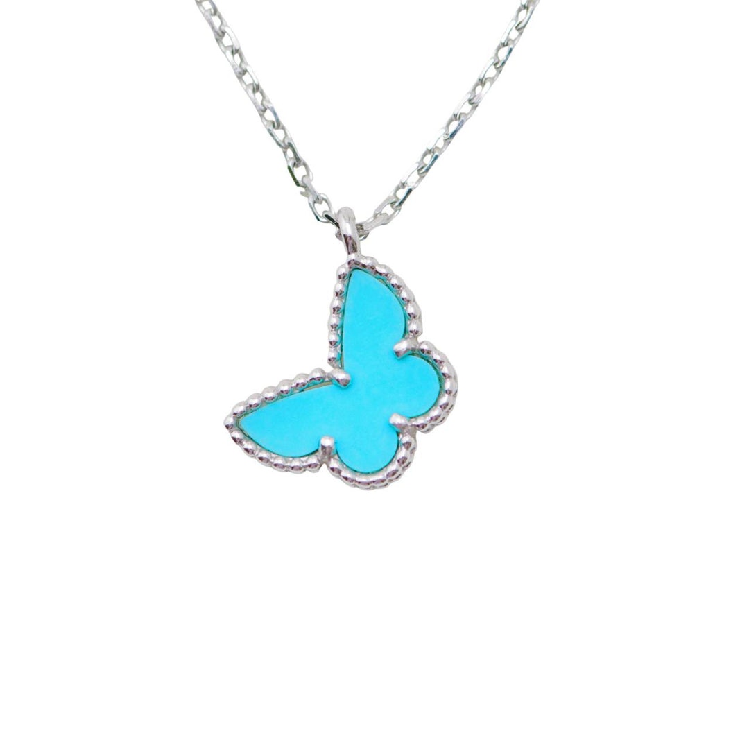 Preloved Authentic Van Cleef & Arpels Sweet Alhambra Turquoise Butterfly Necklace 18K White Gold