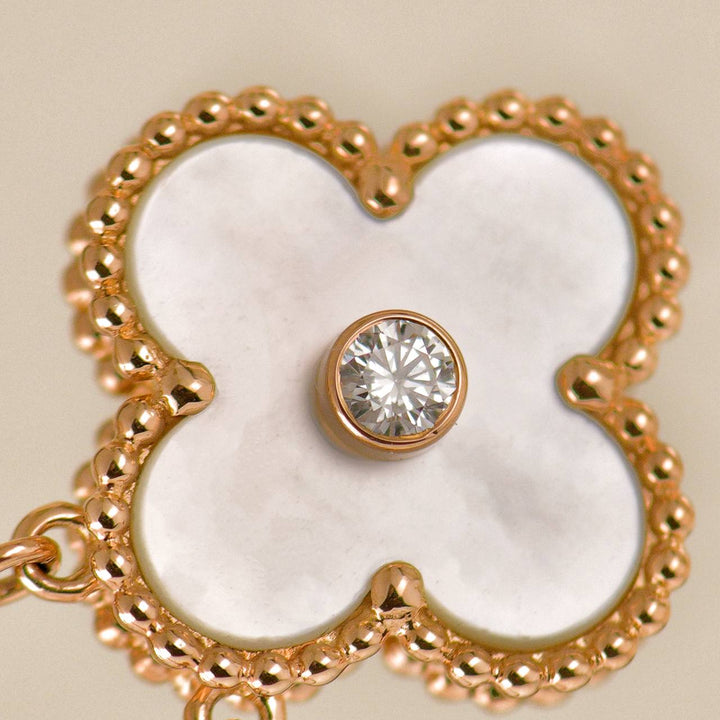 Preowned Authentic Van Cleef & Arpels Alhambra 2012 Holiday Necklace Diamond Mother of Pearl